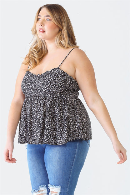 Zenobia Camisola con escote en forma de corazón y estampado floral con volantes y talla grande