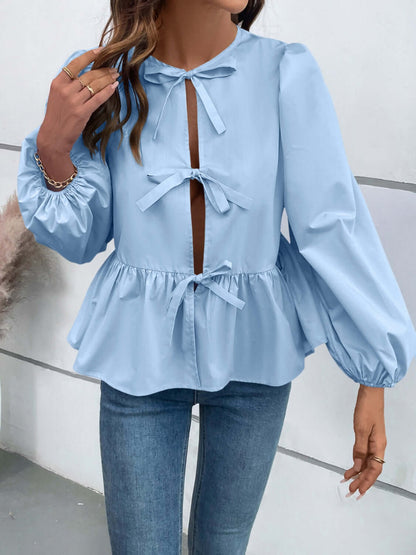 Peplum Tied Long Sleeve Blouse