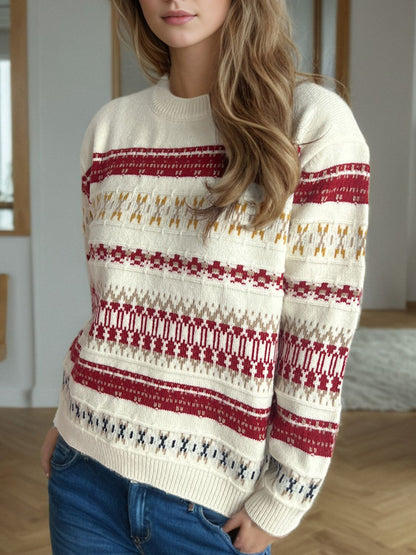 Geometric Round Neck Long Sleeve Sweater