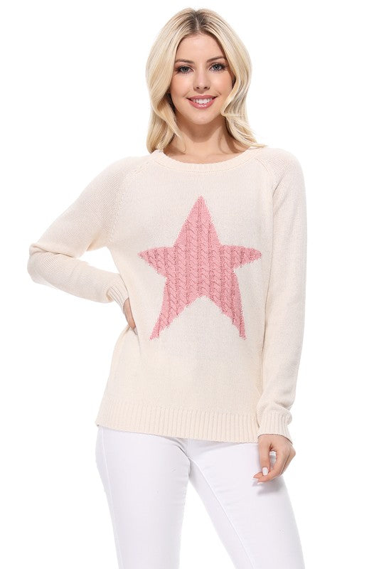 Suéter tipo jersey con cuello redondo y jacquard con estrellas lindas