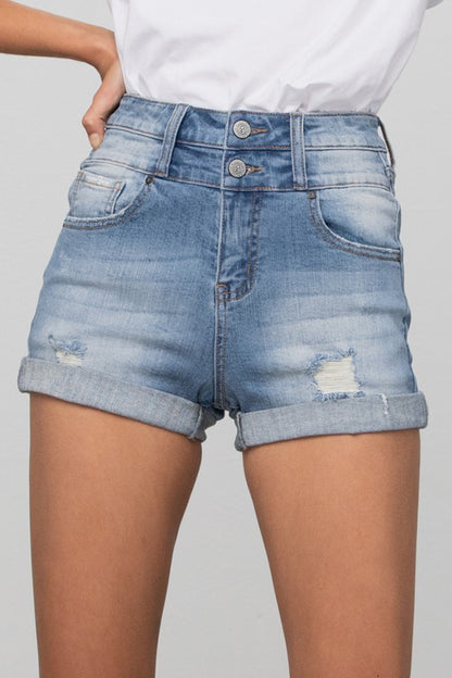 Shorts vaqueros con cinturilla doble