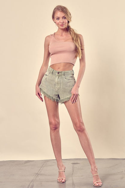 SHORTS DE DENIM DESGASTE BAJO DESGASTE