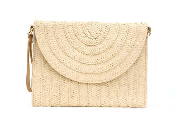 Straw Foldover Convertible Clutch