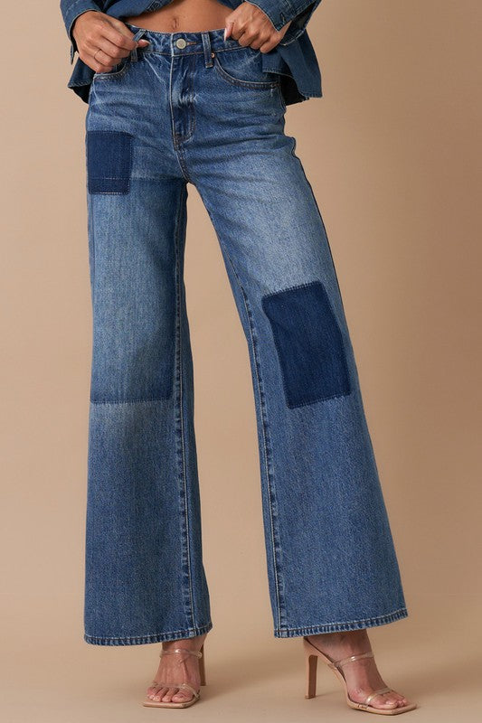 RELAXED WIDE LEG PATCHWORK JEANS