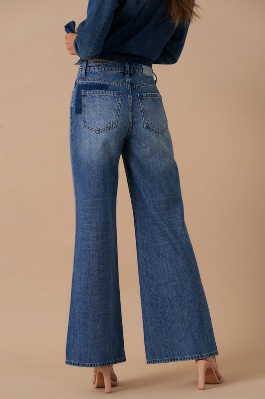 RELAXED WIDE LEG PATCHWORK JEANS