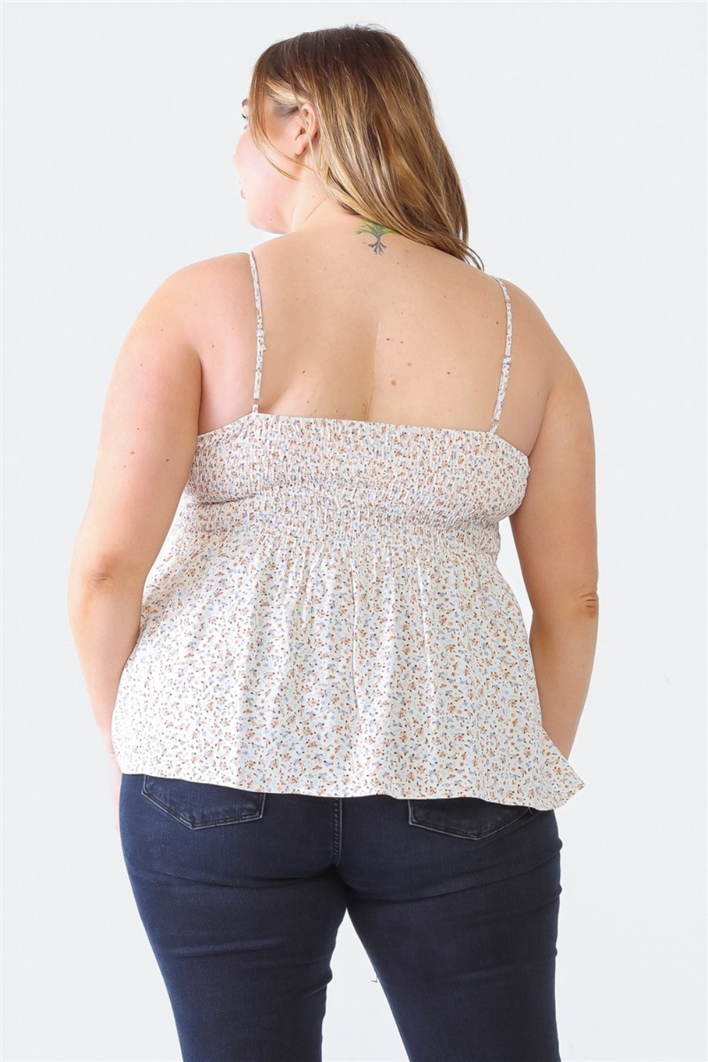 Zenobia Camisola con escote en forma de corazón y estampado floral con volantes y talla grande