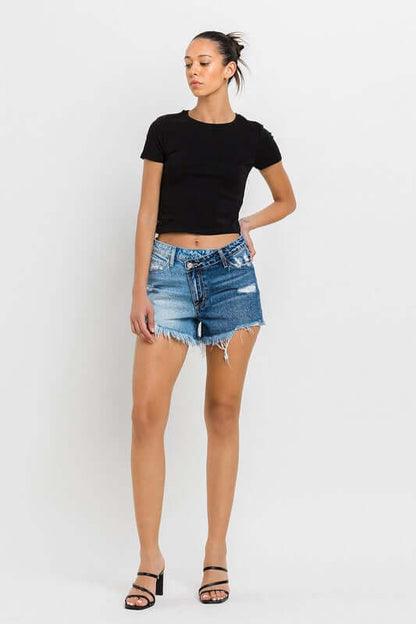 Super High Rise Two Tone Denim Shorts