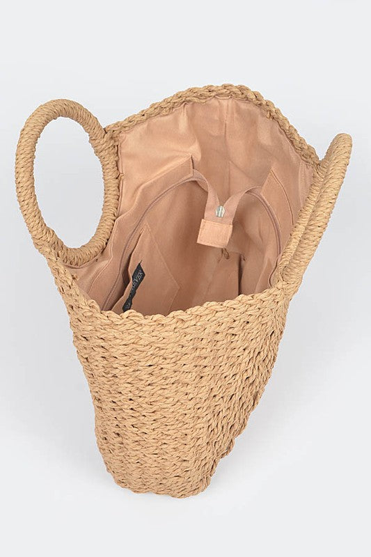 Tote de verano tejido con cesta de paja