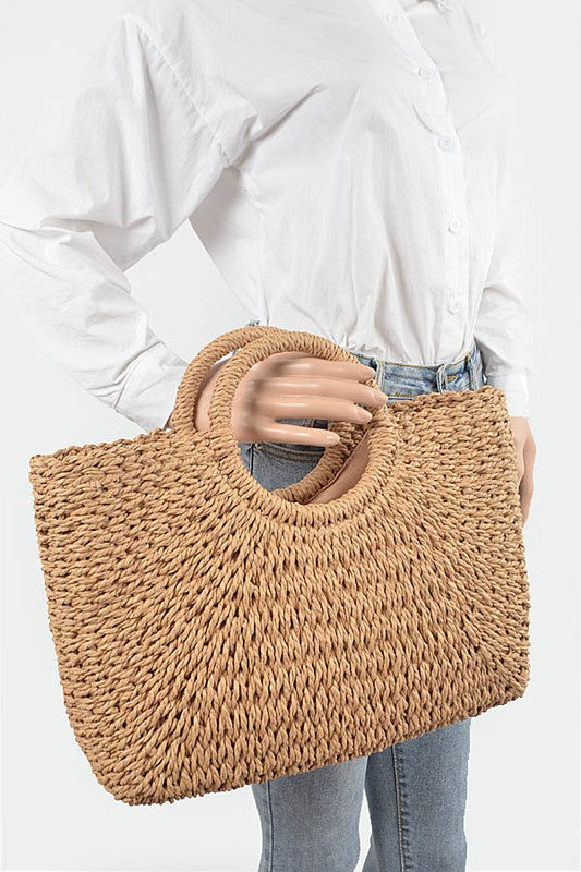 Tote de verano tejido con cesta de paja