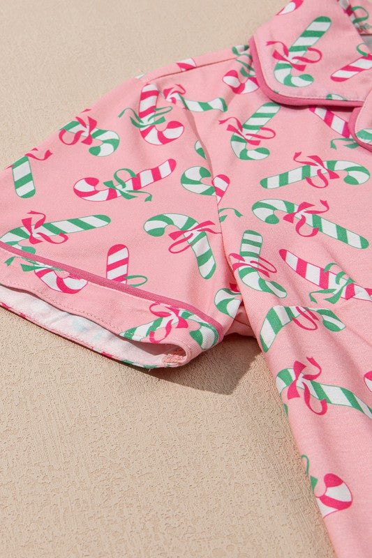 Christmas Candy Cane Print Knotted Pajama Set