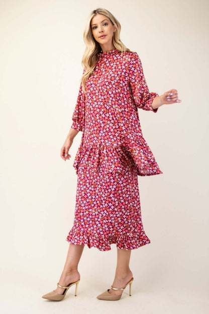 Celeste Full Size Floral Ruffled Top and Midi Skirt Set