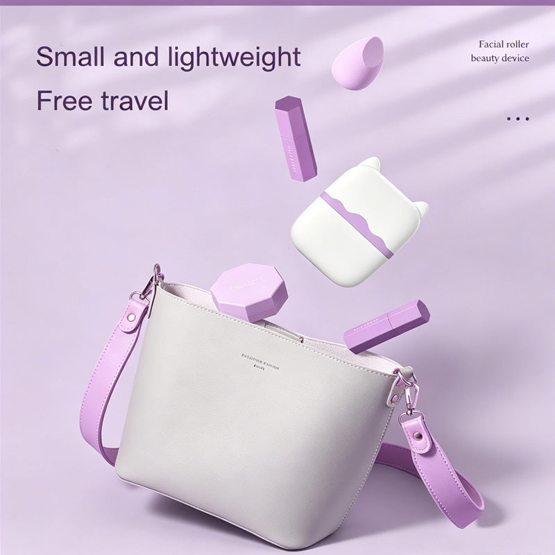 Ice roller set for facial skincare in a small, lightweight bag, perfect for travel and self-care.