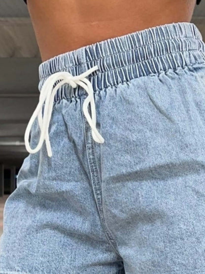 Shorts vaqueros de cintura alta con cordón