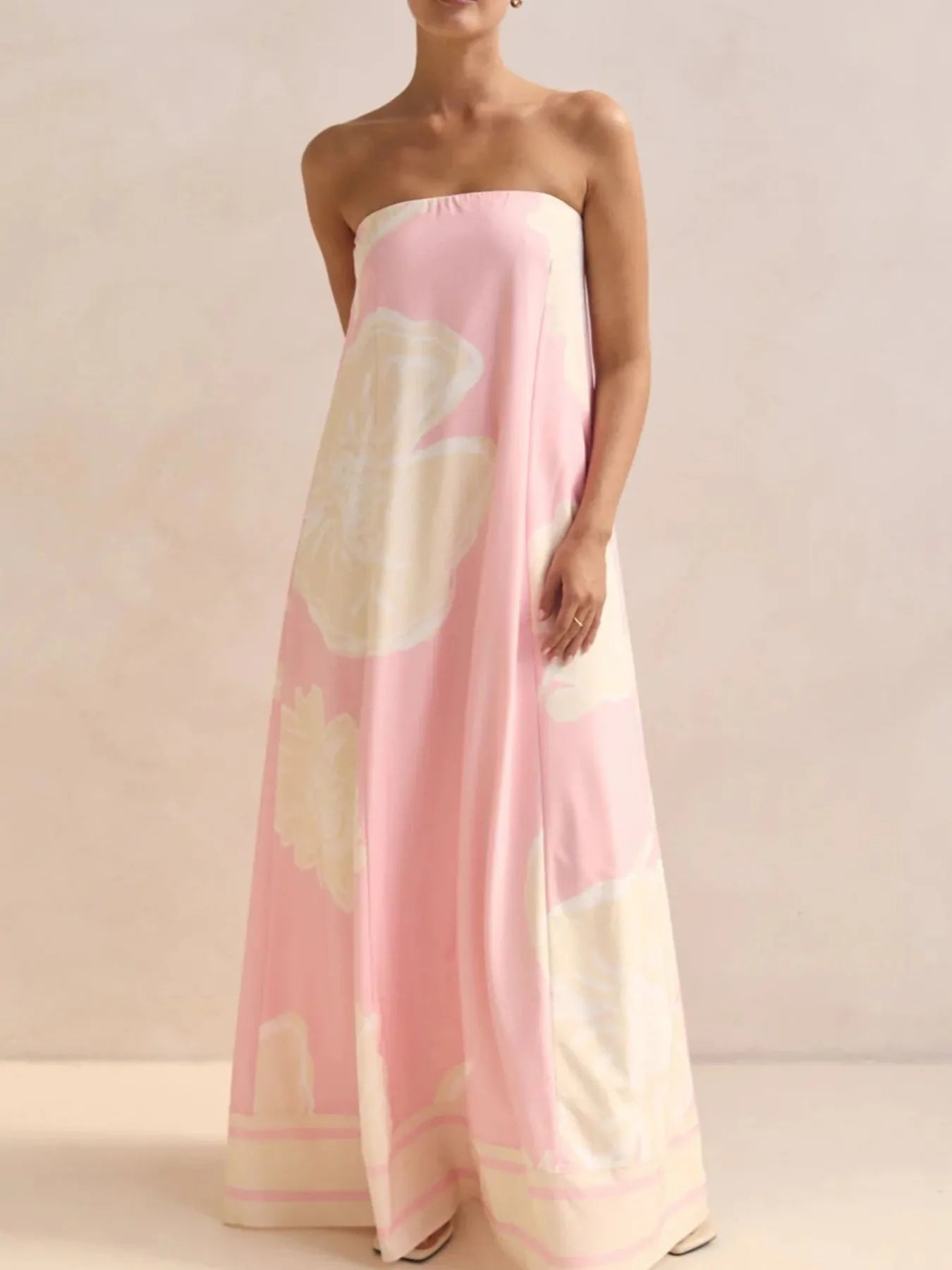 smocked tube maxi dress Smocked Printed Tube Maxi Dress Pink Print / S