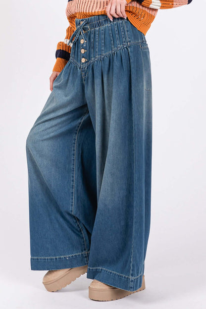 SAGE+FIG Smocked Waist Band Wide Leg Jeans