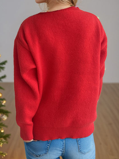 Reindeer Round Neck Long Sleeve Sweater