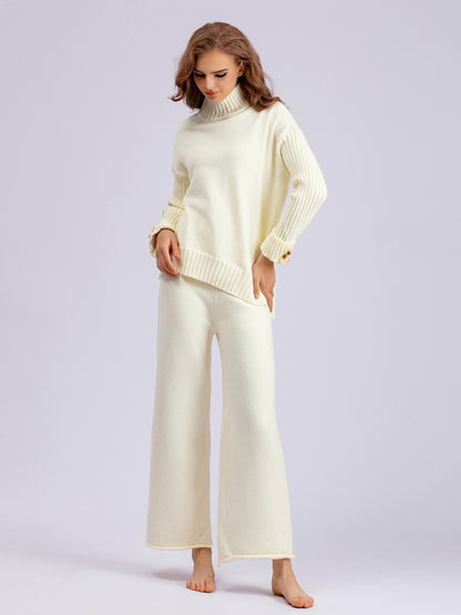 Basic Bae High- Low Turtleneck Long Sleeve Top and Pants Sweater Set