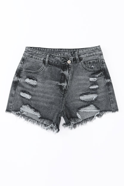 Sky Blue Crossover Waist High Rise Denim Shorts