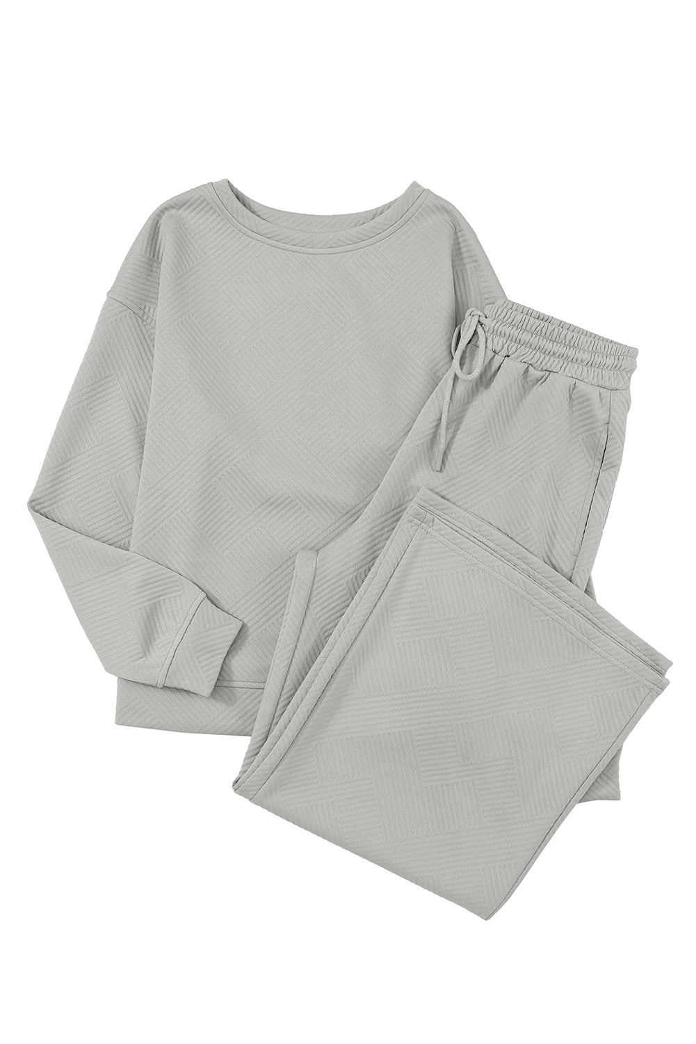 Conjunto de pantalón y top de manga larga holgado y holgado con textura gris