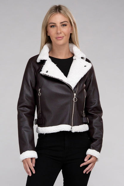 Chaqueta de PU con ribete Teddy Teddy