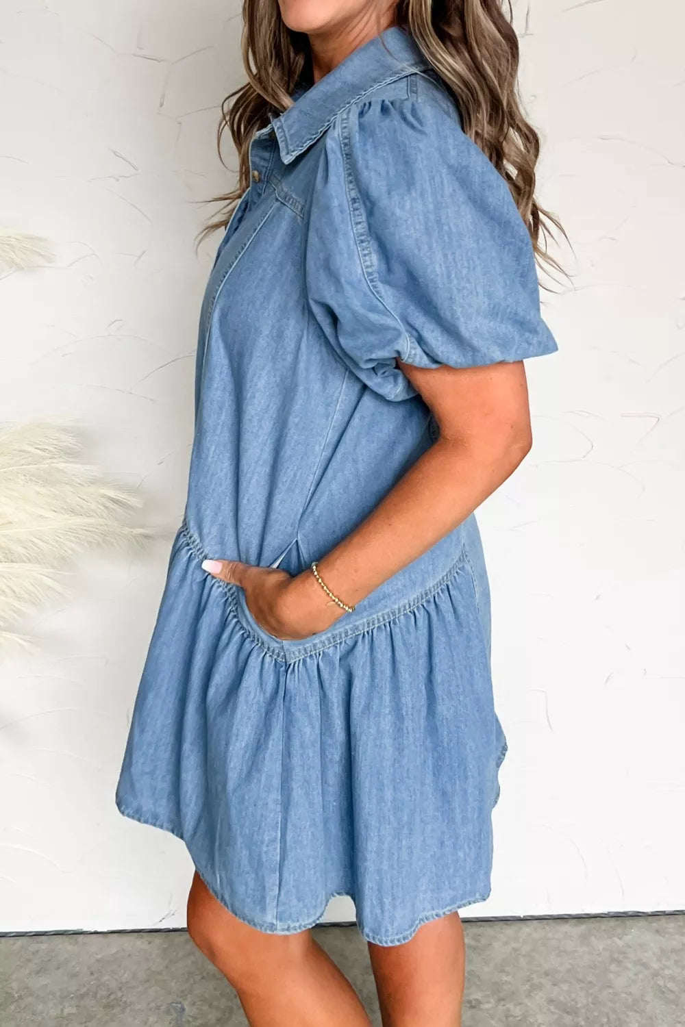ruffle hem denim dress Mint Velvet Women's Midi - Blue Spaghetti Strap Ruffle Hem Denim