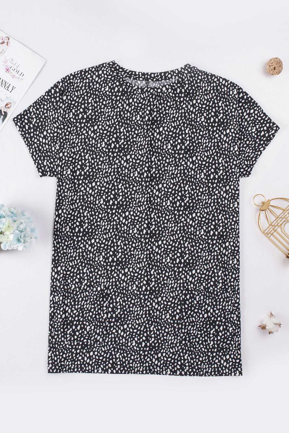 Animal Print Round Neck Tunic Tee with Pockets