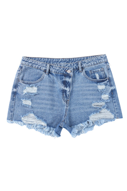 Sky Blue Crossover Waist High Rise Denim Shorts