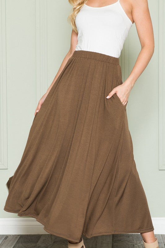 Solid Maxi Skirt with Pockets