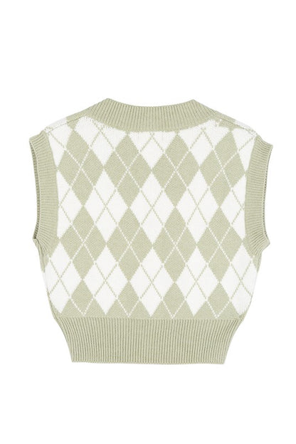 Knitted argyle sweater vest