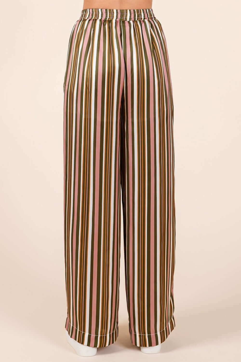 Mittoshop Striped Satin Elastic Waist Wide Leg Pants