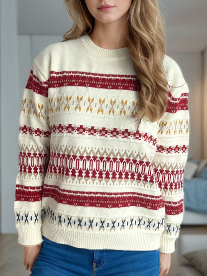 Geometric Round Neck Long Sleeve Sweater