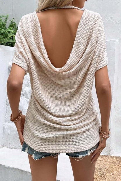 Apricot Textured Knit Draped Back Batwing Sleeve Tee