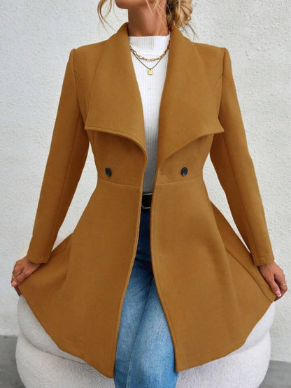 Collared Neck Button Up Long Sleeve Coat