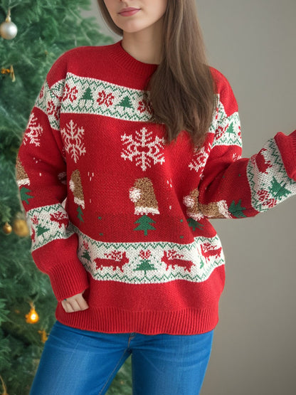 Christmas Element Round Neck Long Sleeve Sweater