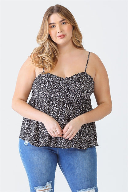 Zenobia Camisola con escote en forma de corazón y estampado floral con volantes y talla grande