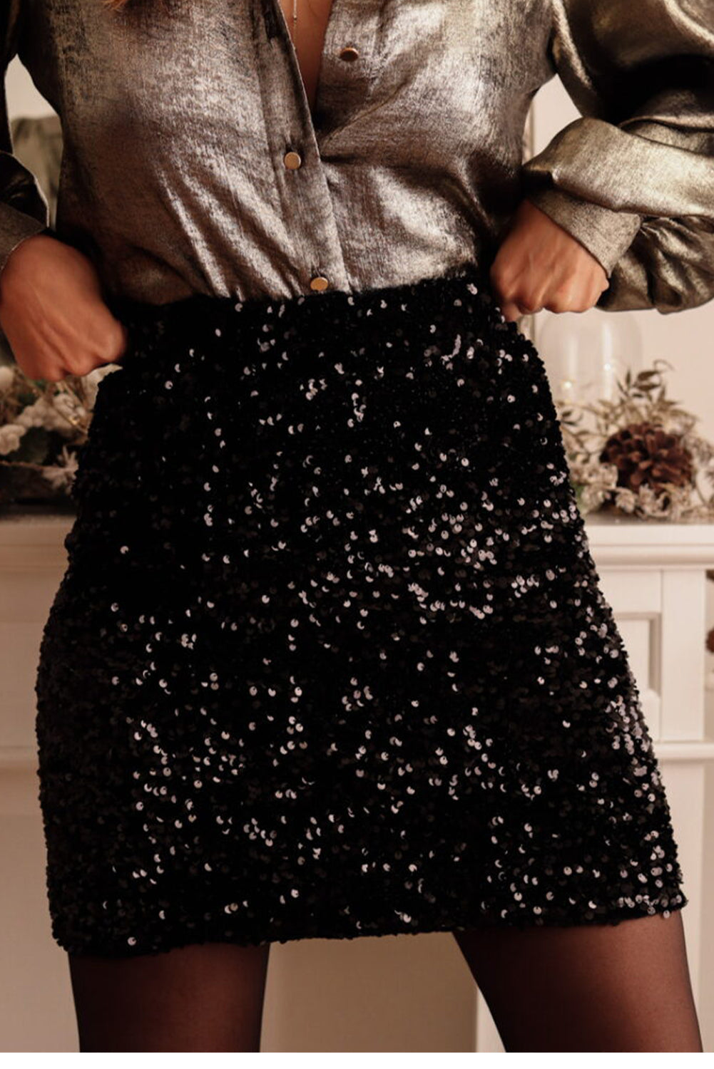 Minifalda ajustada de lentejuelas de fiesta negra