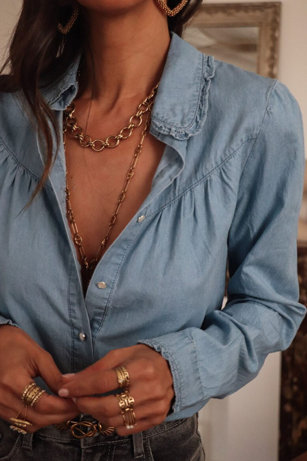 Dusk Blue Turn Down Collar Chambray Shirt