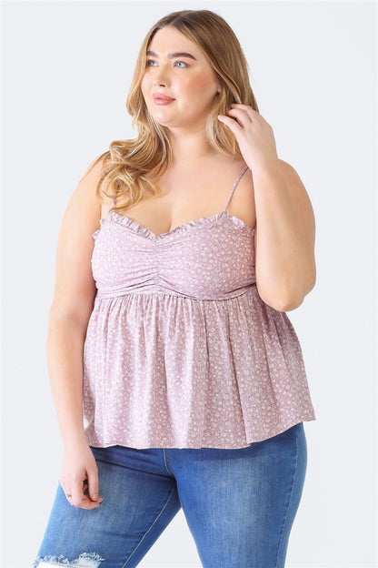 Zenobia Camisola con escote en forma de corazón y estampado floral con volantes y talla grande