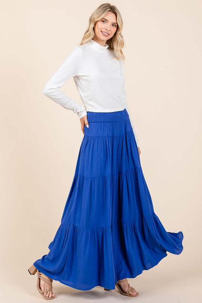 Mittoshop Tier Detail Smocked Elastic Waist Wide Leg Pants