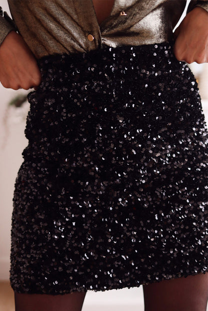 Minifalda ajustada de lentejuelas de fiesta negra