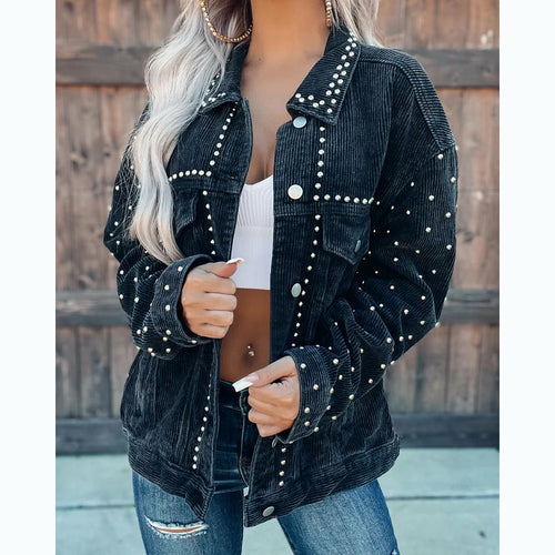 Stylish Short Corduroy Jacket with Rivets