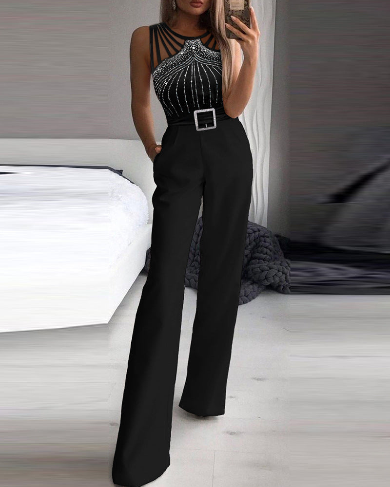 Black Sleeveless Studded Bandage Jumpsuit