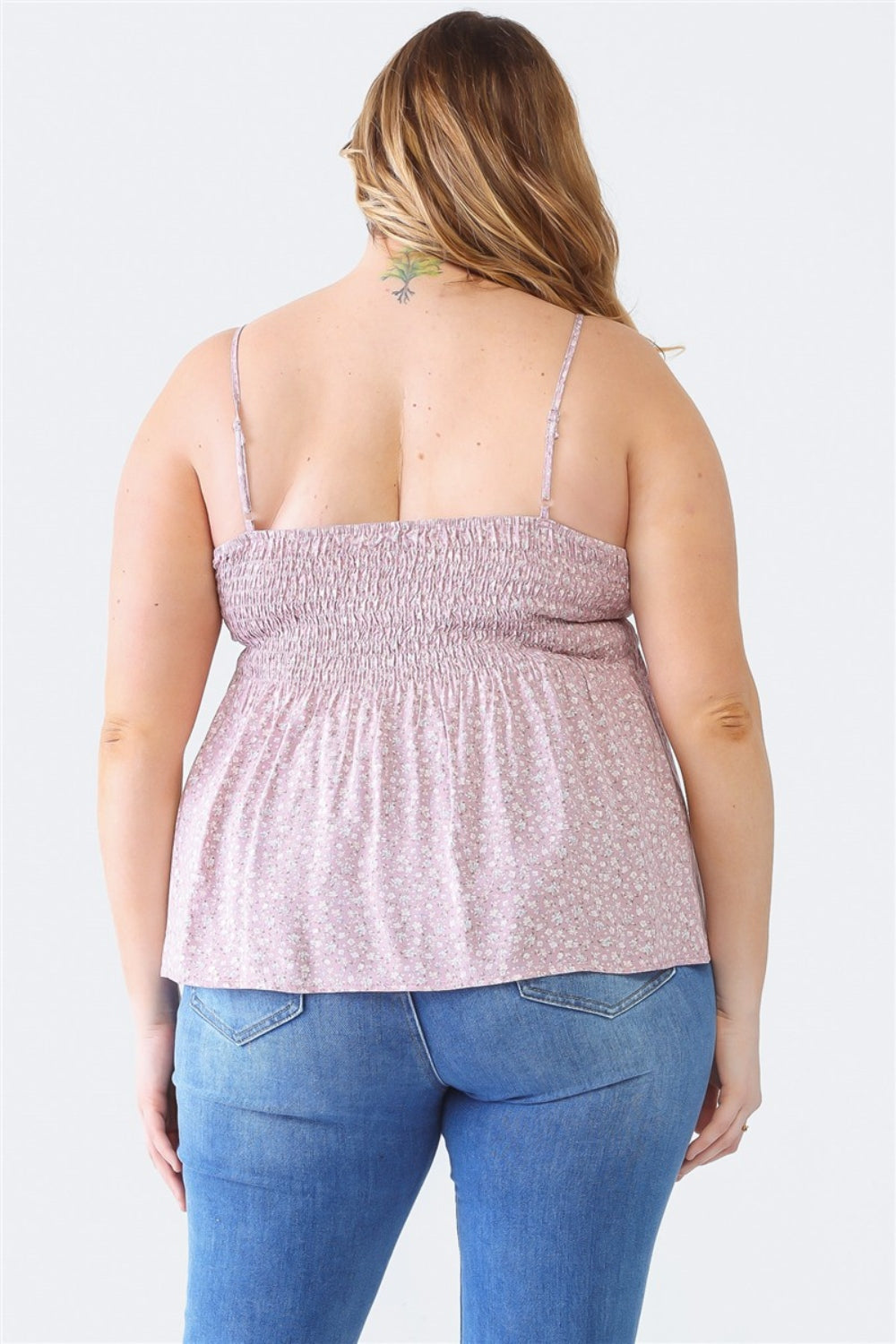 Zenobia Camisola con escote en forma de corazón y estampado floral con volantes y talla grande