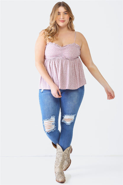 Zenobia Camisola con escote en forma de corazón y estampado floral con volantes y talla grande