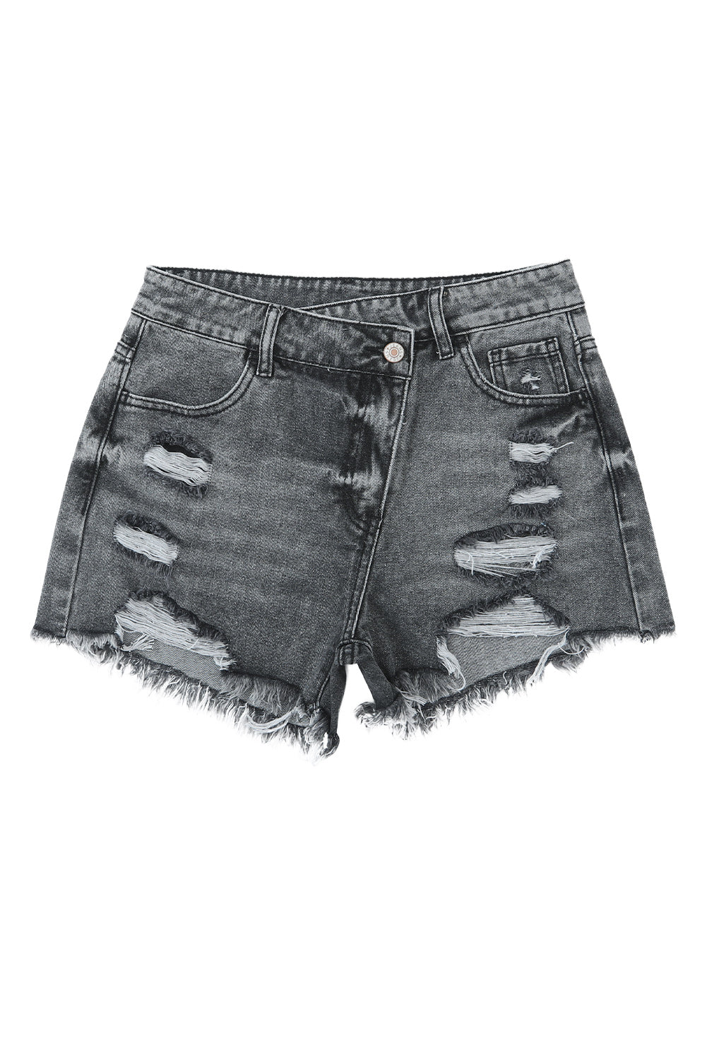 Sky Blue Crossover Waist High Rise Denim Shorts