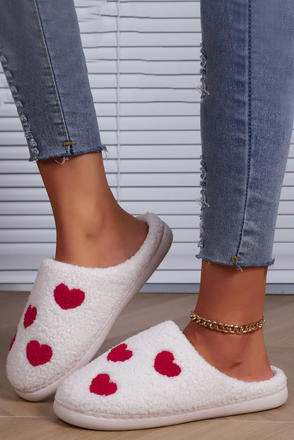 Pantuflas de felpa con estampado de corazones blancos del día de San Valentín