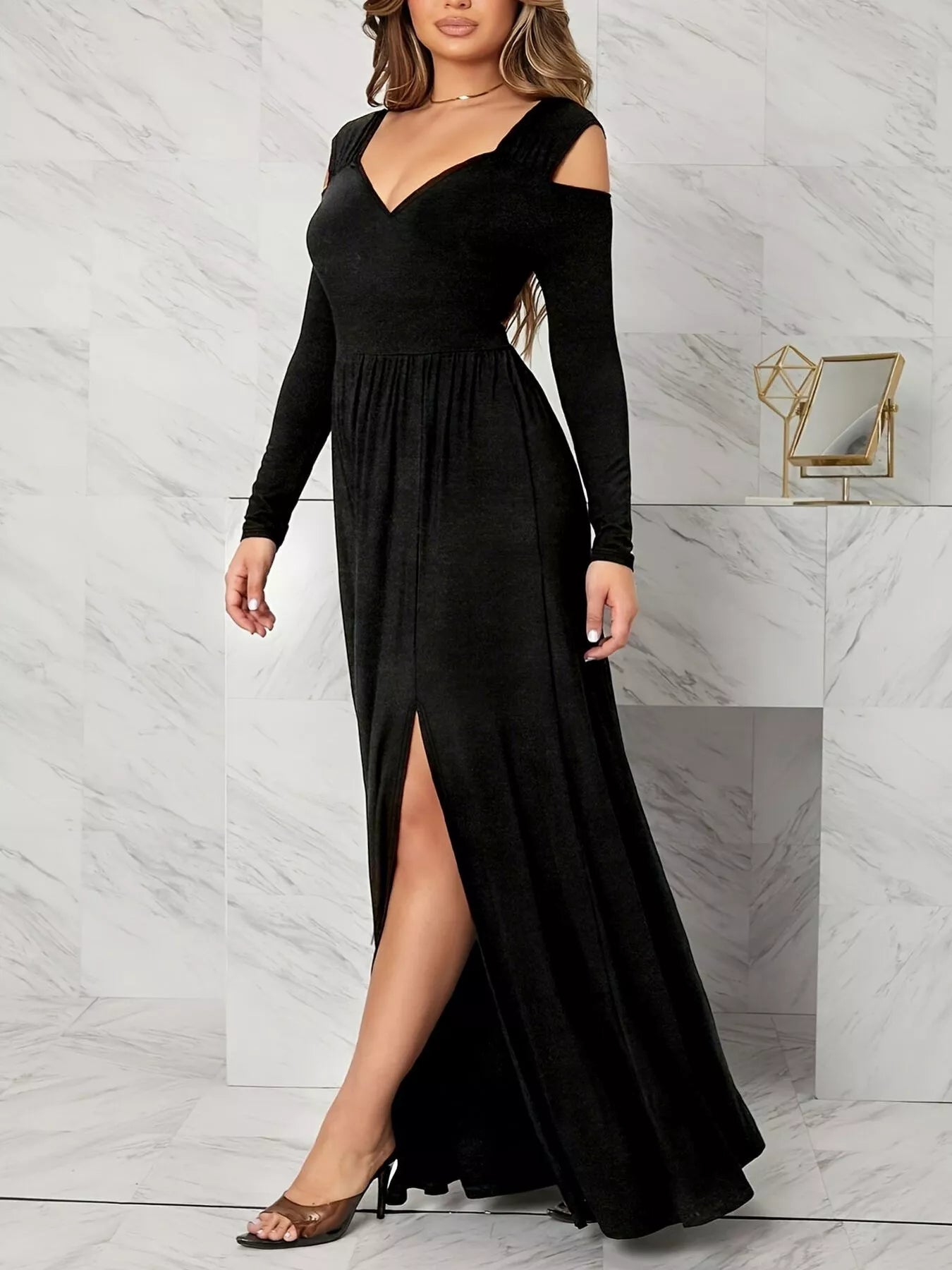 cold shoulder maxi dress Blush OTS - Wrap Dress - Cold-Shoulder Dress 3.5 3.5 3.5 Cold shoulder Elegant Cold Shoulder Slit Maxi