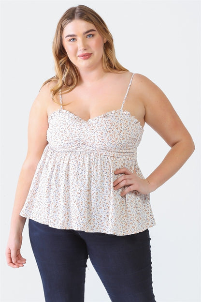 Zenobia Camisola con escote en forma de corazón y estampado floral con volantes y talla grande