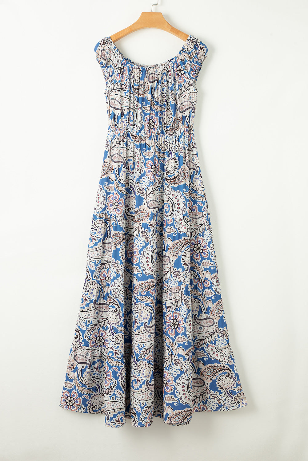 Blue Boho Paisley Print Off Shoulder Maxi Dress Blue Boho Paisley Print Off Shoulder Maxi Dress