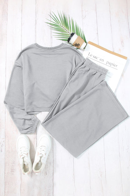 Light Grey Solid Criss Cross Crop Top and Pants Active Set